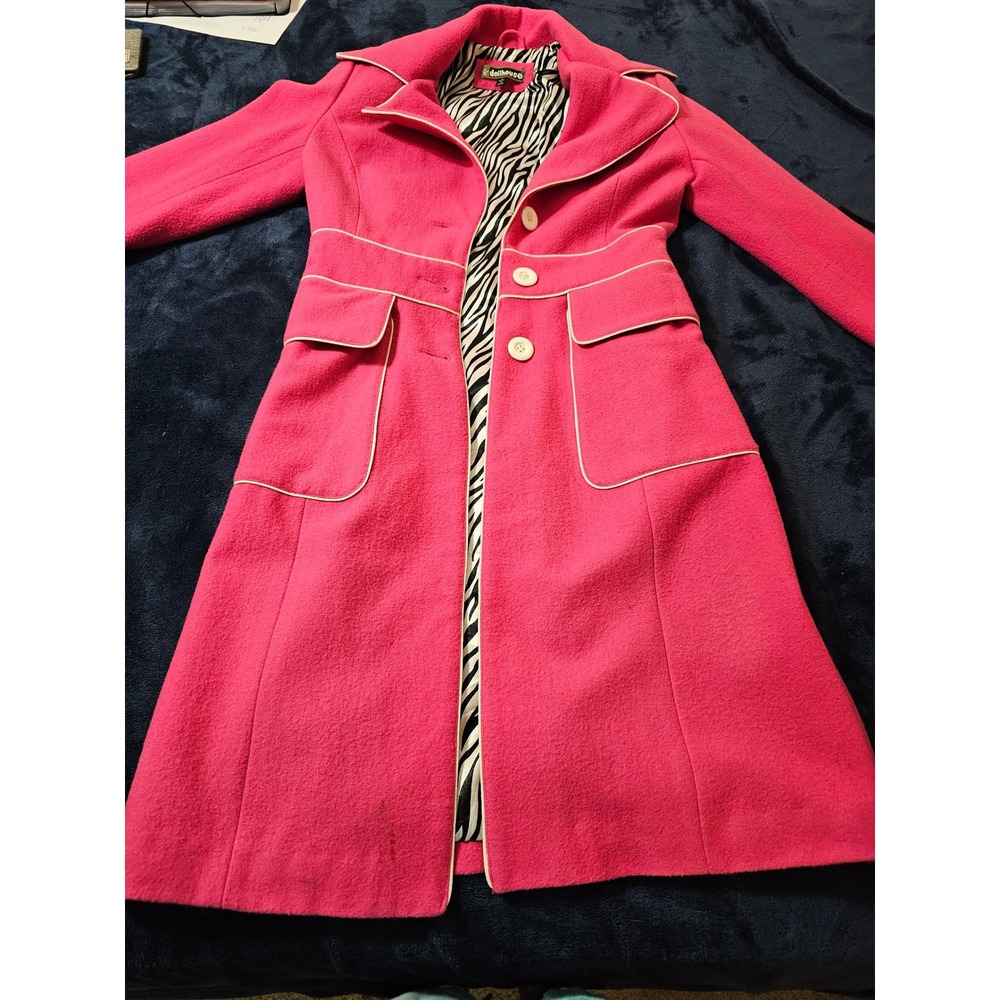 Retro Jackie-o style hot pink zebra long jacket sz small womens dollhouse